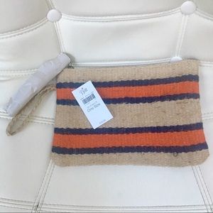 J.Jill Striped Jute Burlap Pouch with Wristlet